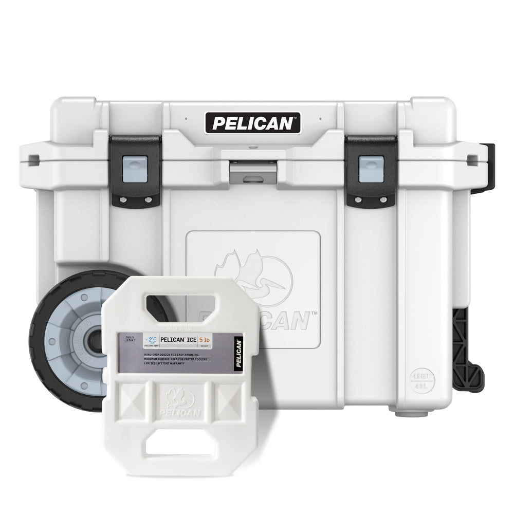 Marine White Pelican 45QT Wheeled Elite Cooler with 5lb Pelican Ice Pack