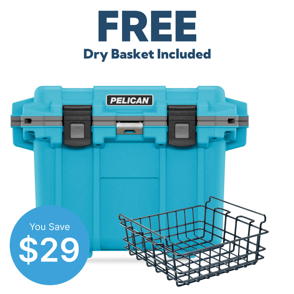 Cool Blue / Grey Pelican 30QT Cooler With Free Basket