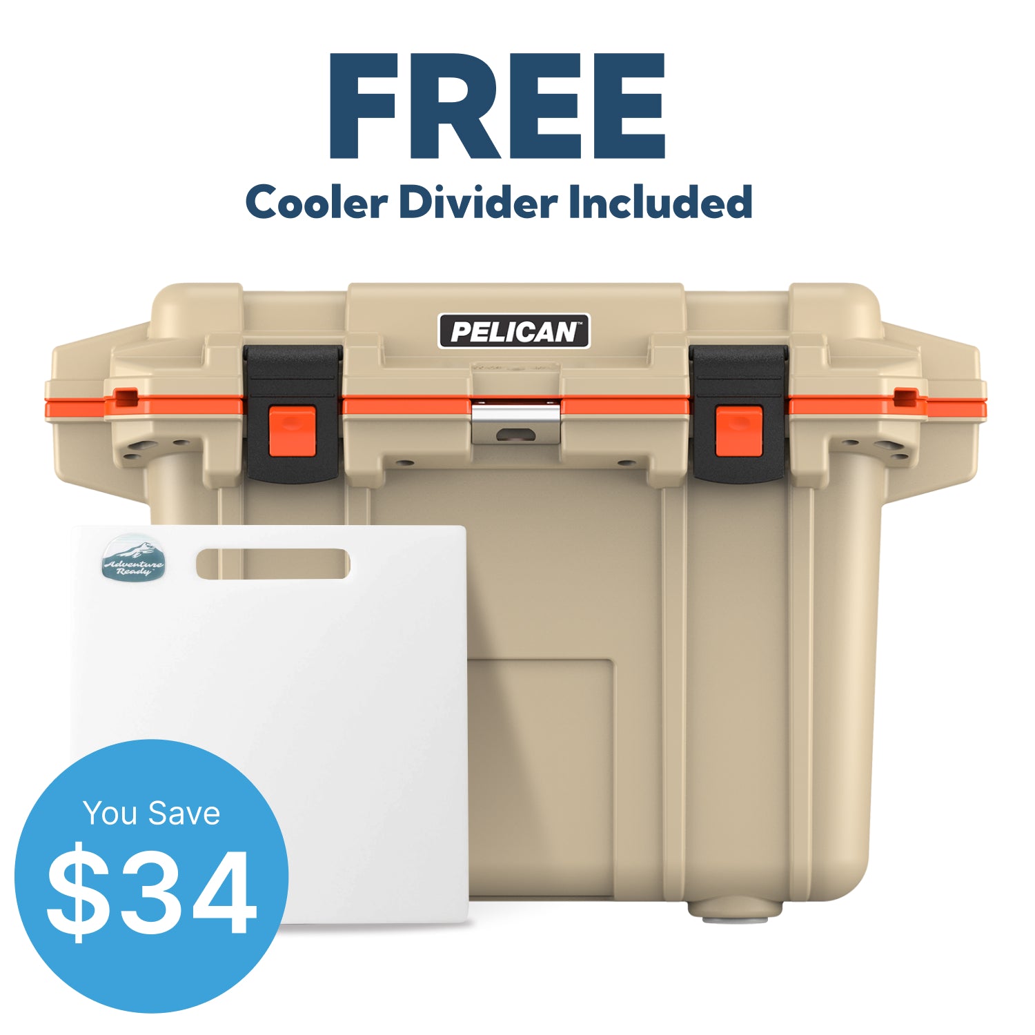 Tan / Orange Pelican 50QT Cooler & Free Divider
