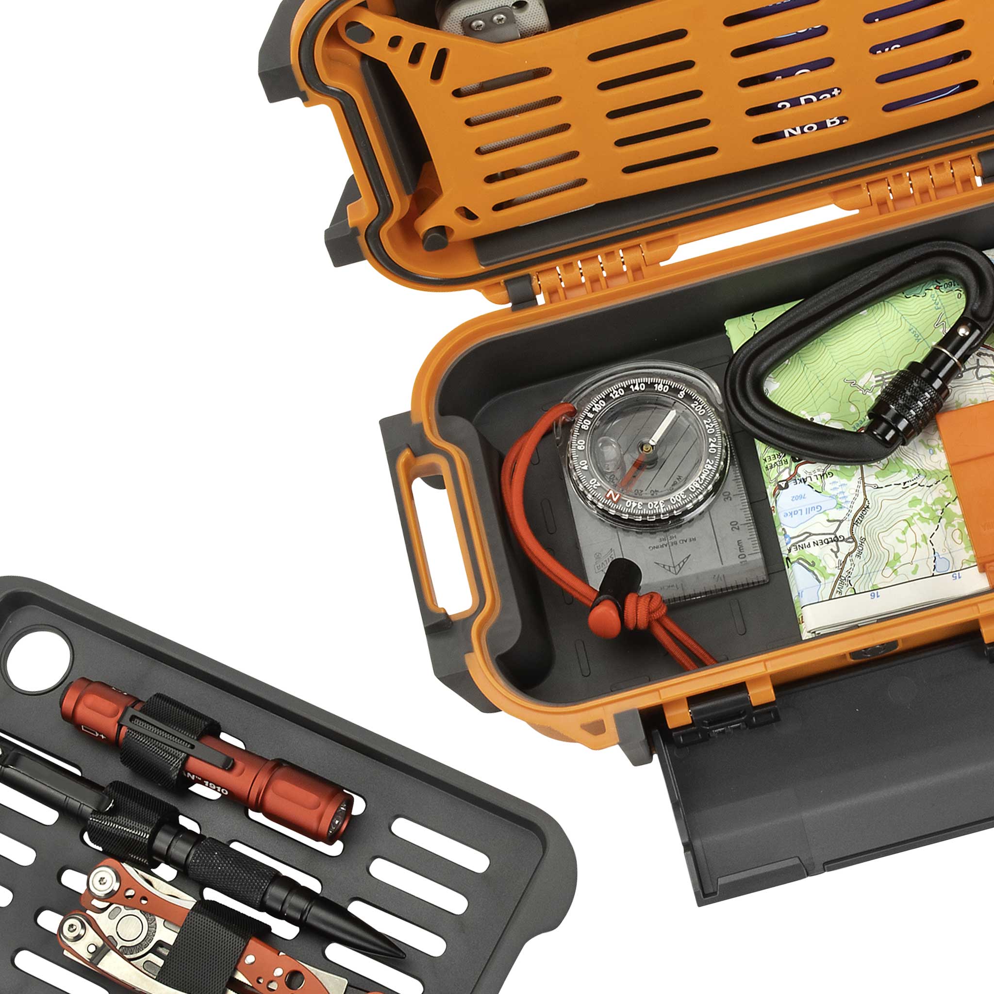 Orange Pelican R40 Ruck Case with contents inside