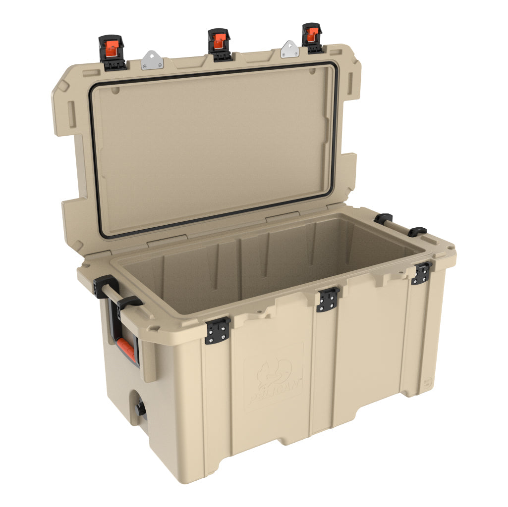 Outdoor Tan Pelican 150QT Elite Cooler Open