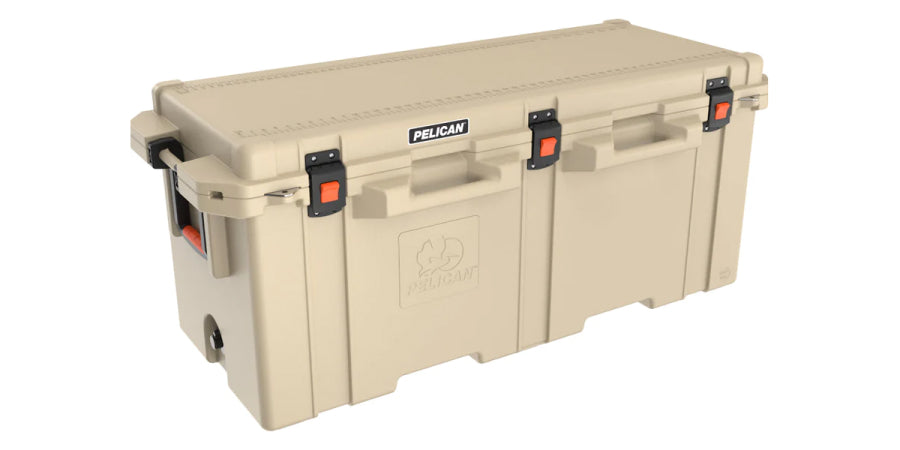 Closed 250QT Pelican Elite Cooler in Outdoor Tan