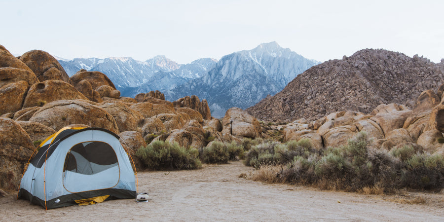 tent with mountains in background