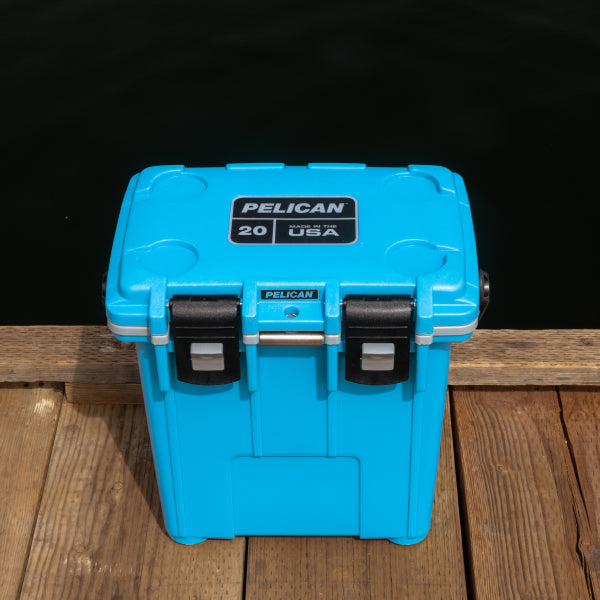 Cool Blue / Grey Pelican 20QT Cooler Dock Front
