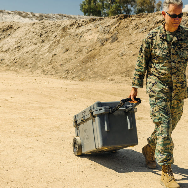 Graphite Pelican 65QT Wheeled Cooler Desert