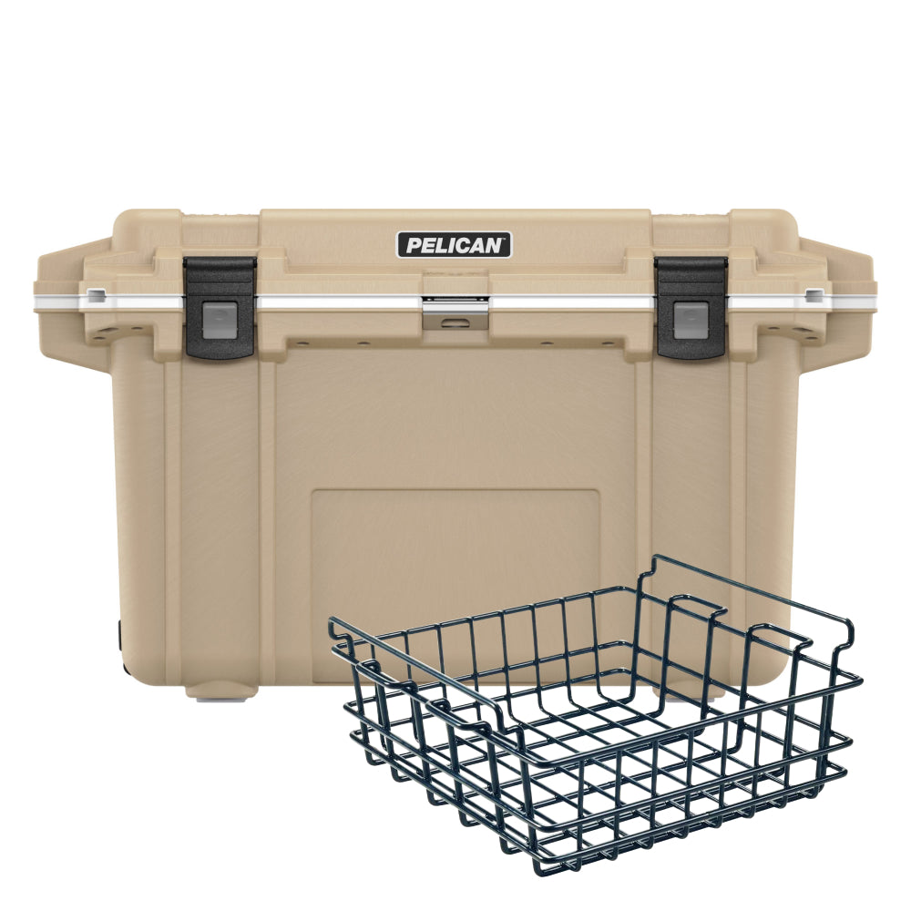  Tan / White Pelican 70QT Cooler with Dry Rack Basket