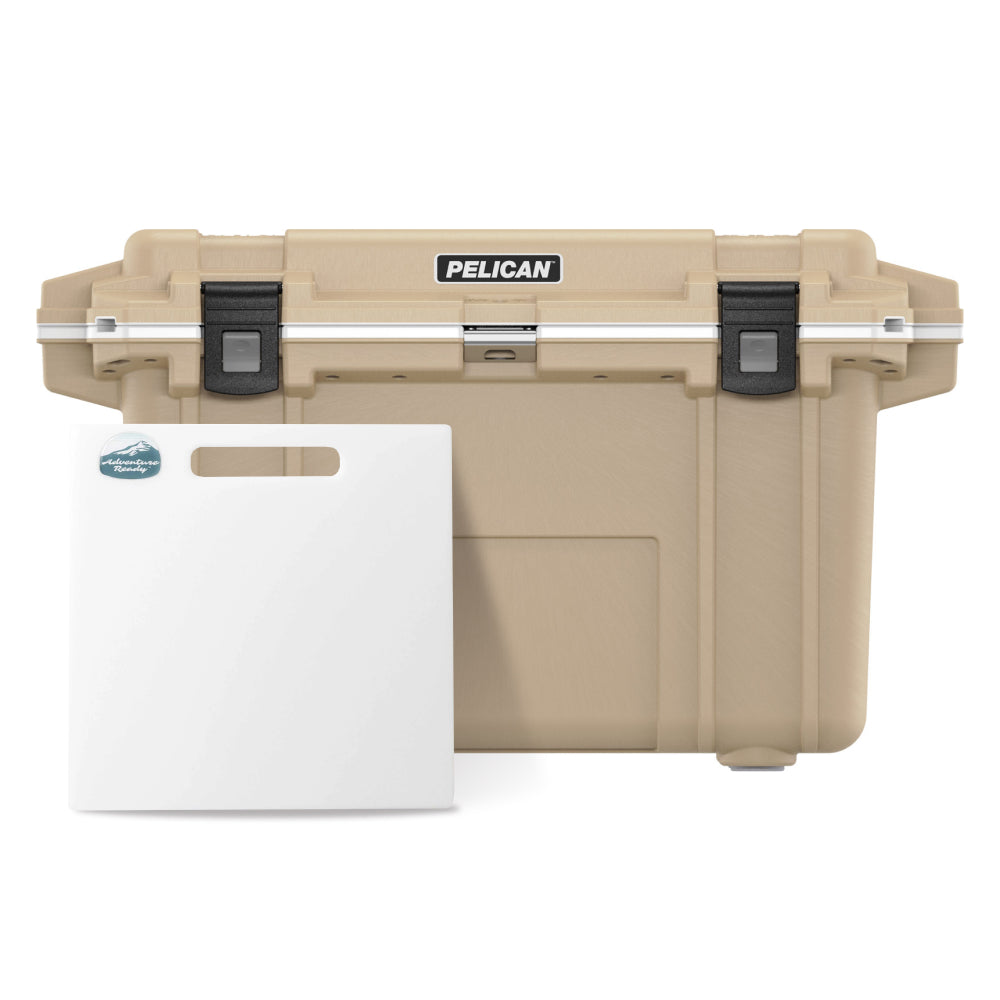  Tan / White Pelican 70QT Cooler with Adventure Ready Camp Cutting Board & Divider