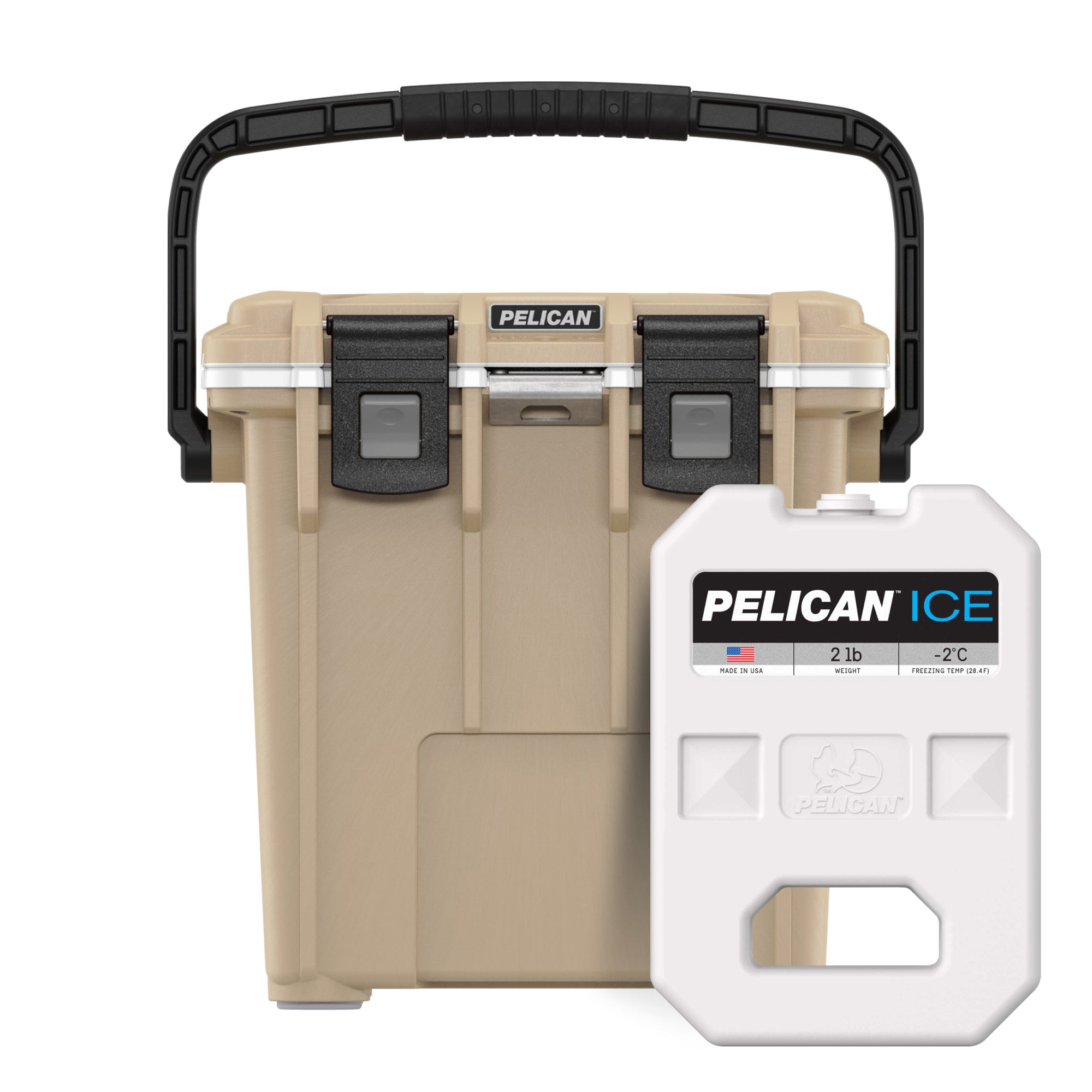 Tan / White Pelican 20QT Cooler with 2lb Ice Pack