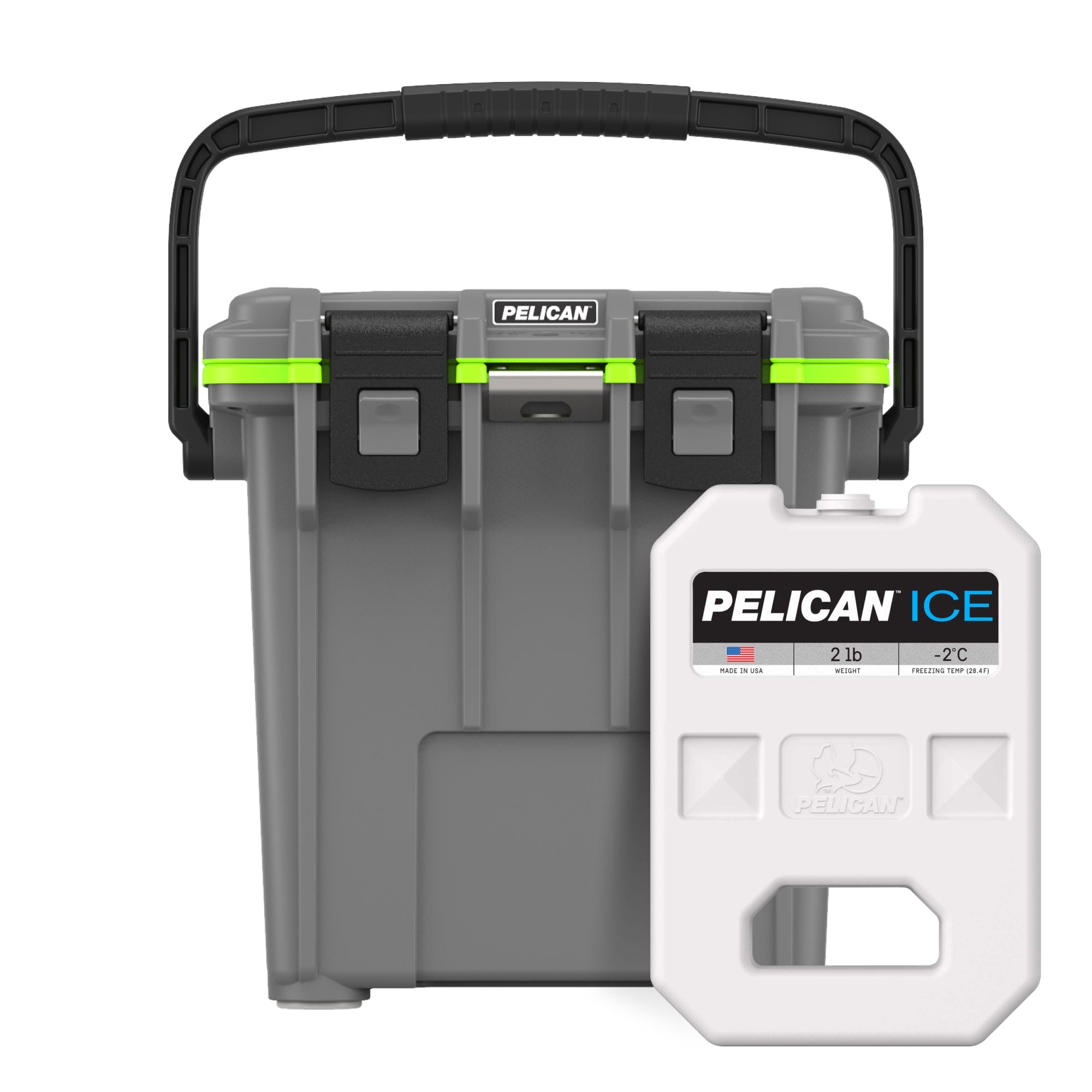 Dark Grey / Green Pelican 20QT Cooler with 2lb Ice Pack