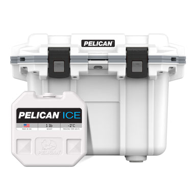 White / Grey Pelican 30QT Cooler with Pelican 1lb Ice Pack