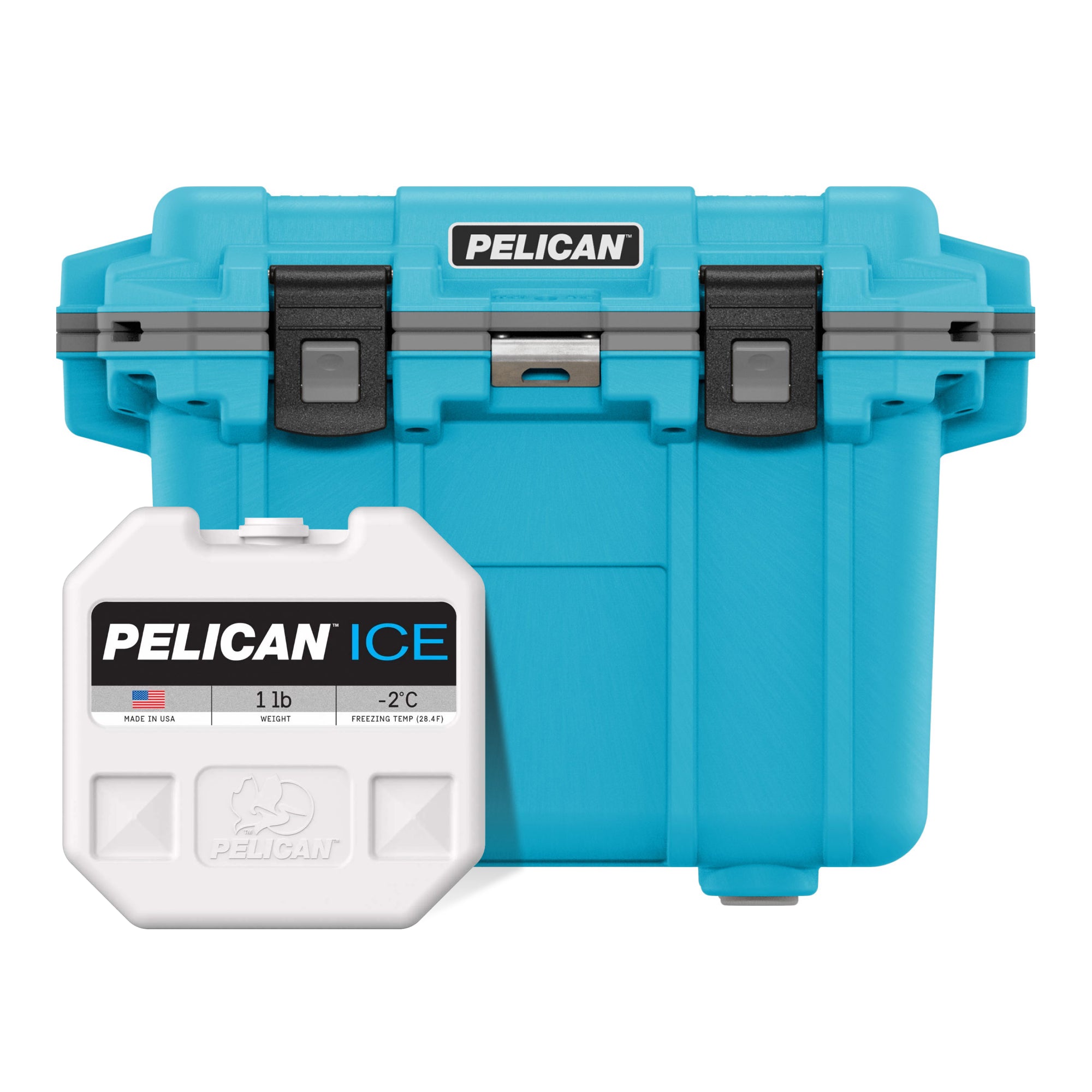 Cool Blue / Grey Pelican 30QT Cooler with Pelican 1lb Ice Pack