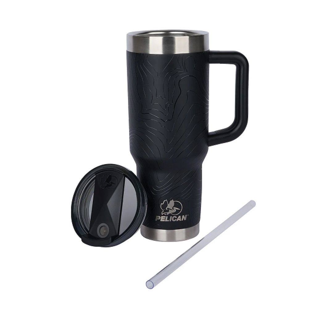 Pelican 40oz Porter Tumbler, Topographical Design, Topo Black