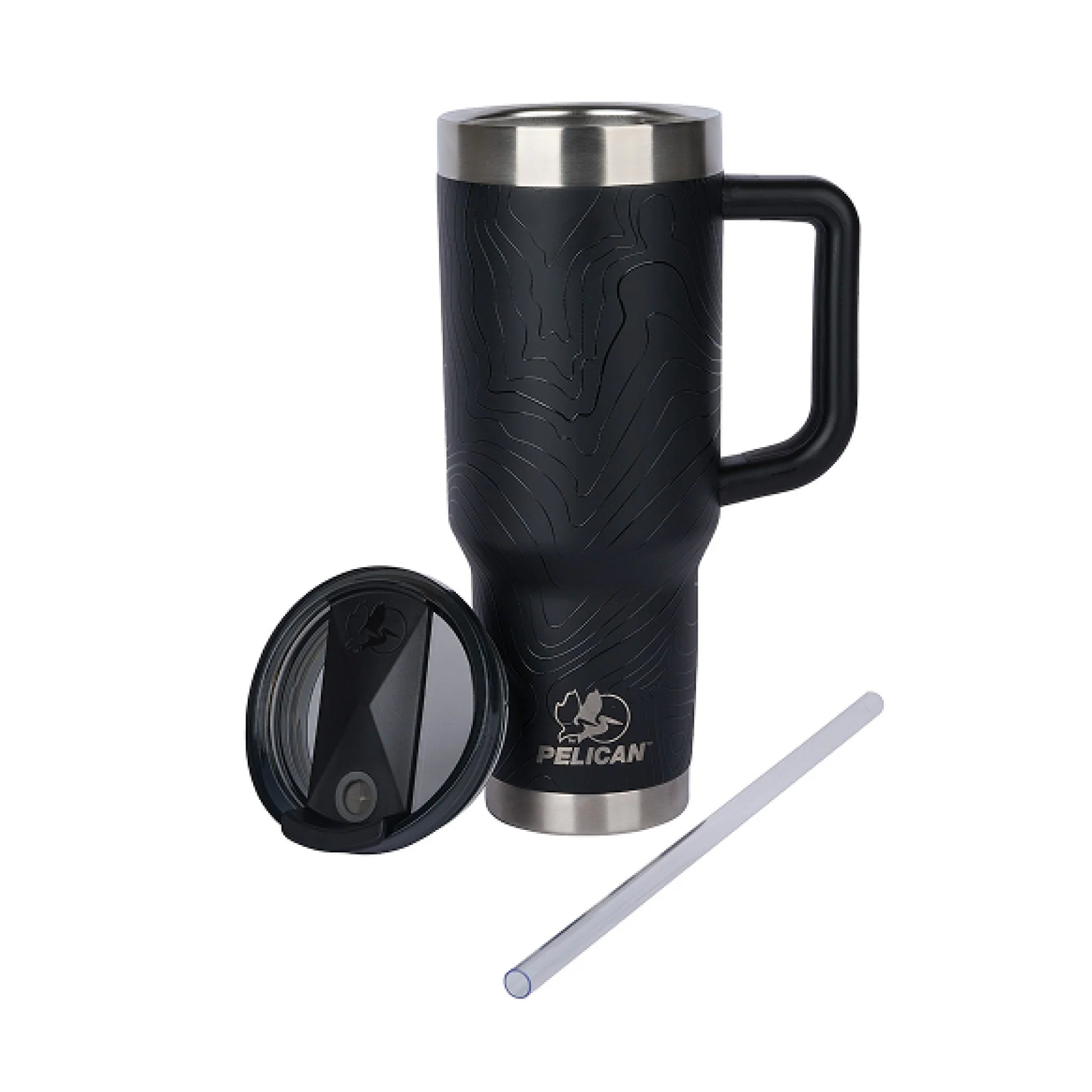 Pelican 40oz Porter Tumbler, Topographical Design, Topo Black