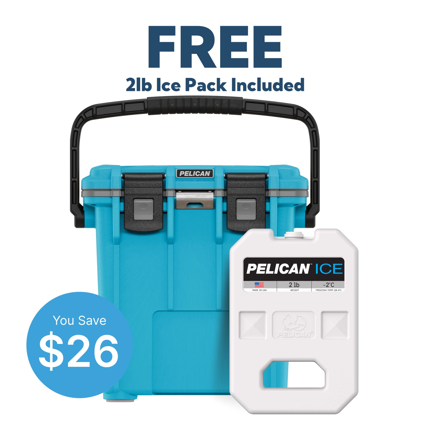 Cool Blue / Grey Pelican 20QT Cooler With Free 2lb Ice Pack