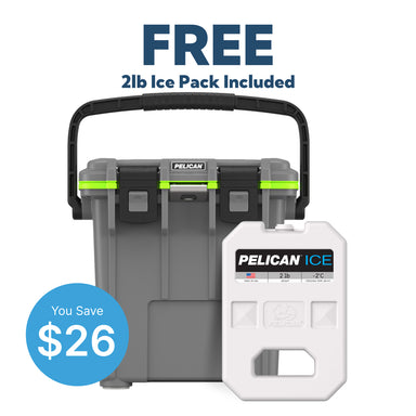 Dark Grey / Green Pelican 20QT Cooler With Free 2lb Ice Pack