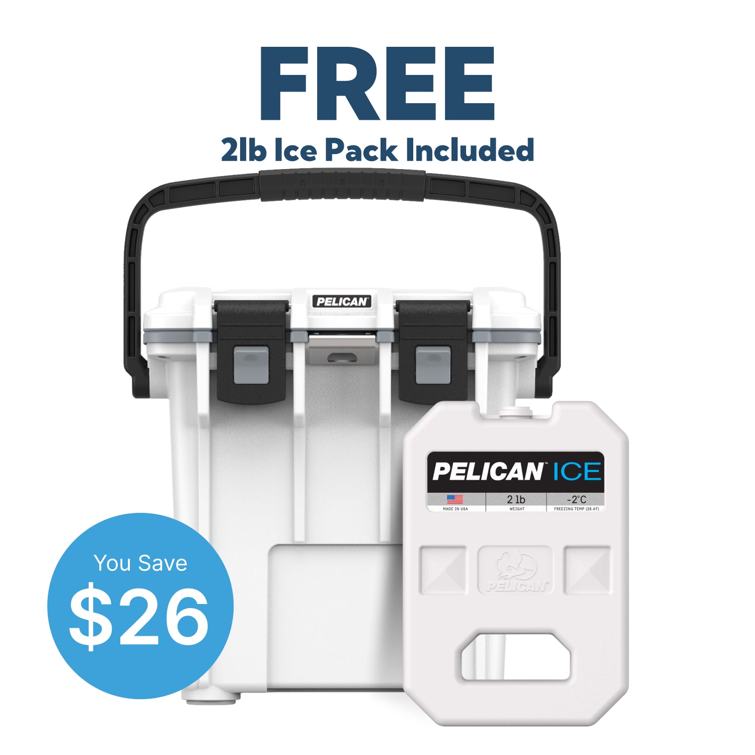 White / Grey Pelican 20QT Cooler With Free 2lb Ice Pack