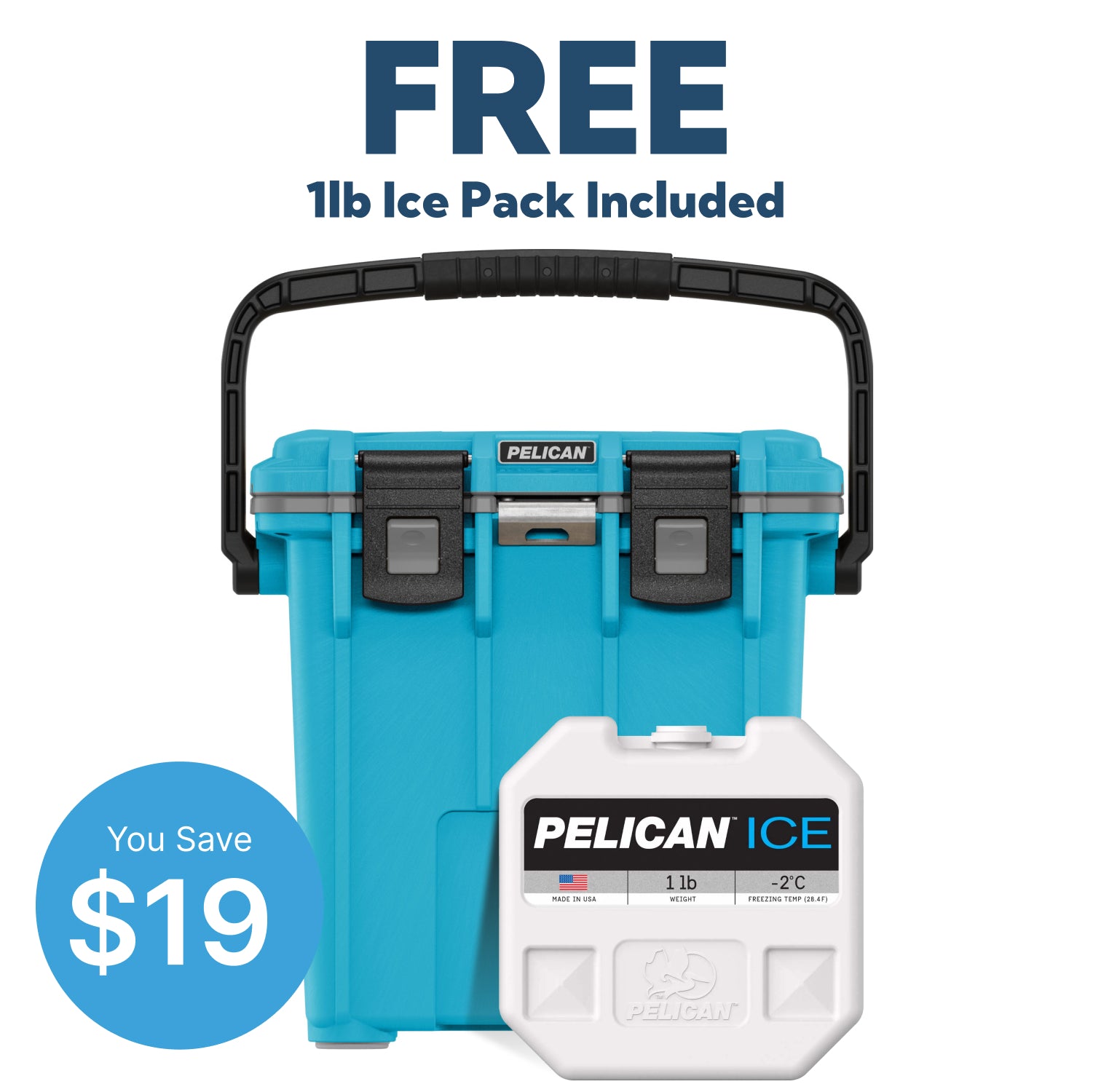 Cool Blue / Grey Pelican 20QT Elite Cooler Free 1lb Ice Pack