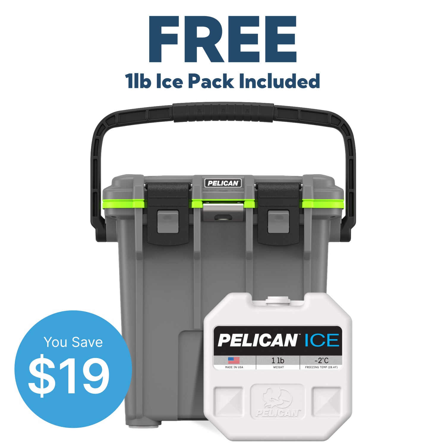 Dark Grey / Green Pelican 20QT Elite Cooler Free 1lb Ice Pack