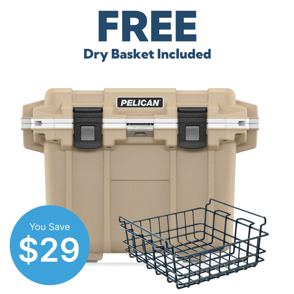 Tan / White Pelican 30QT Cooler With Free Basket