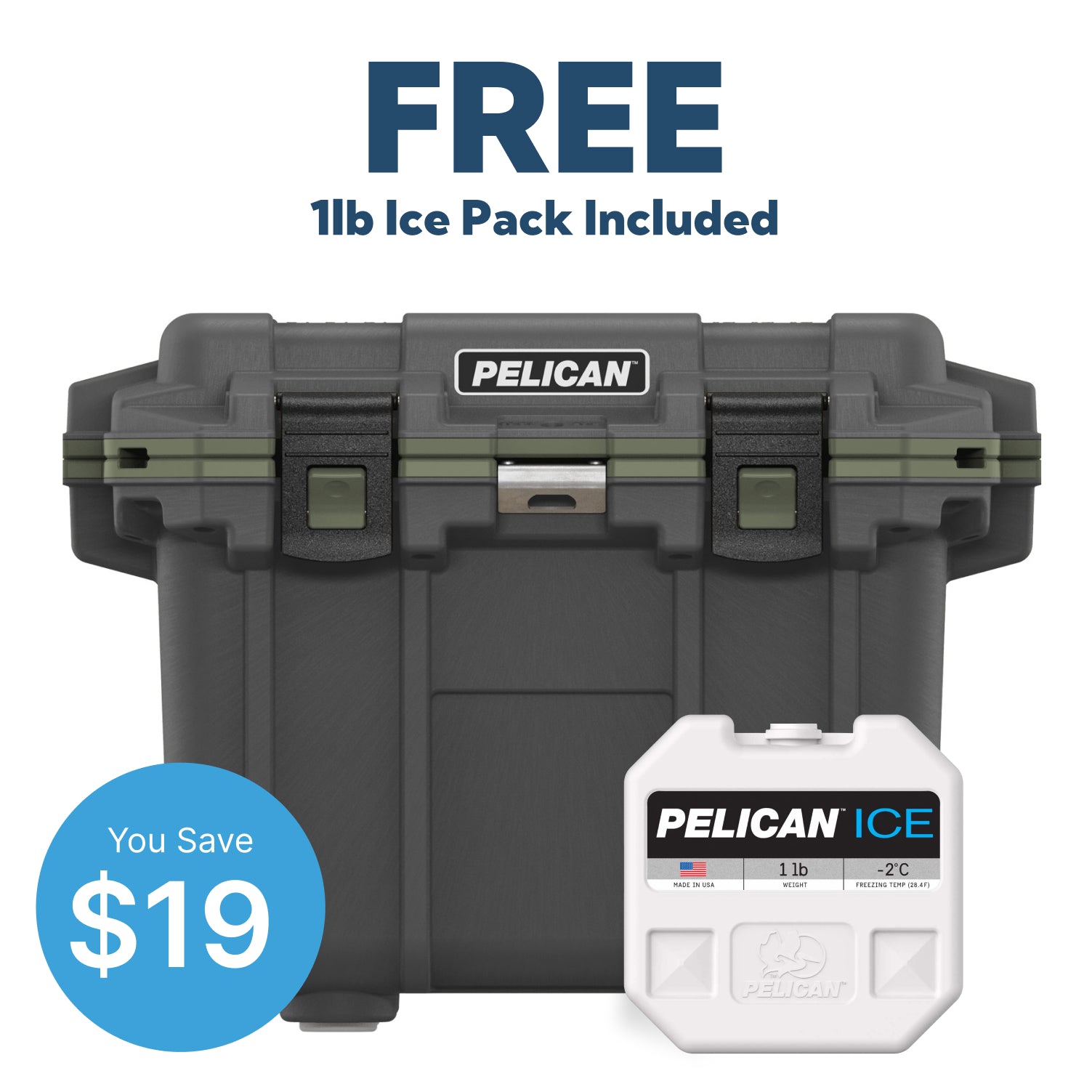 Gunmetal / OD Green Pelican 30QT Cooler with Pelican Ice Pack