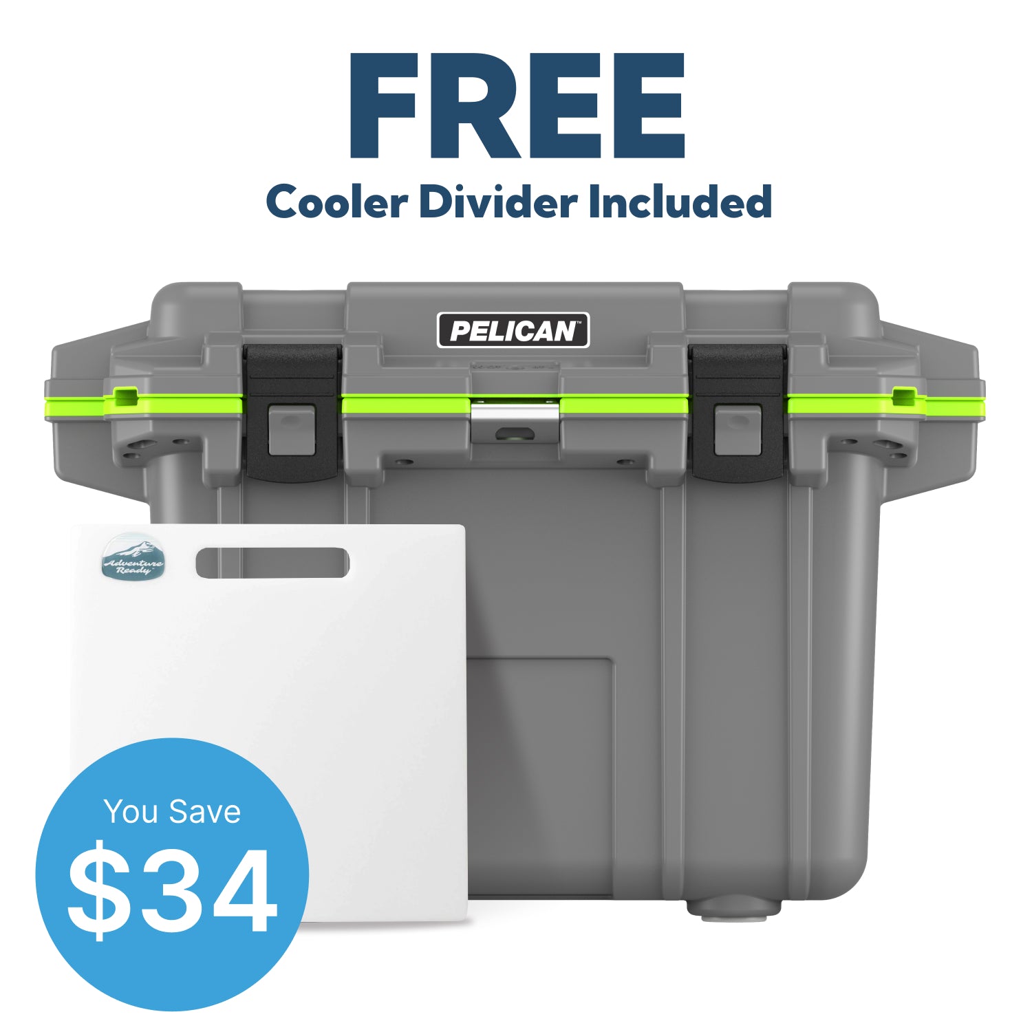 Dark Grey / Green Pelican 50QT Cooler & Free Divider