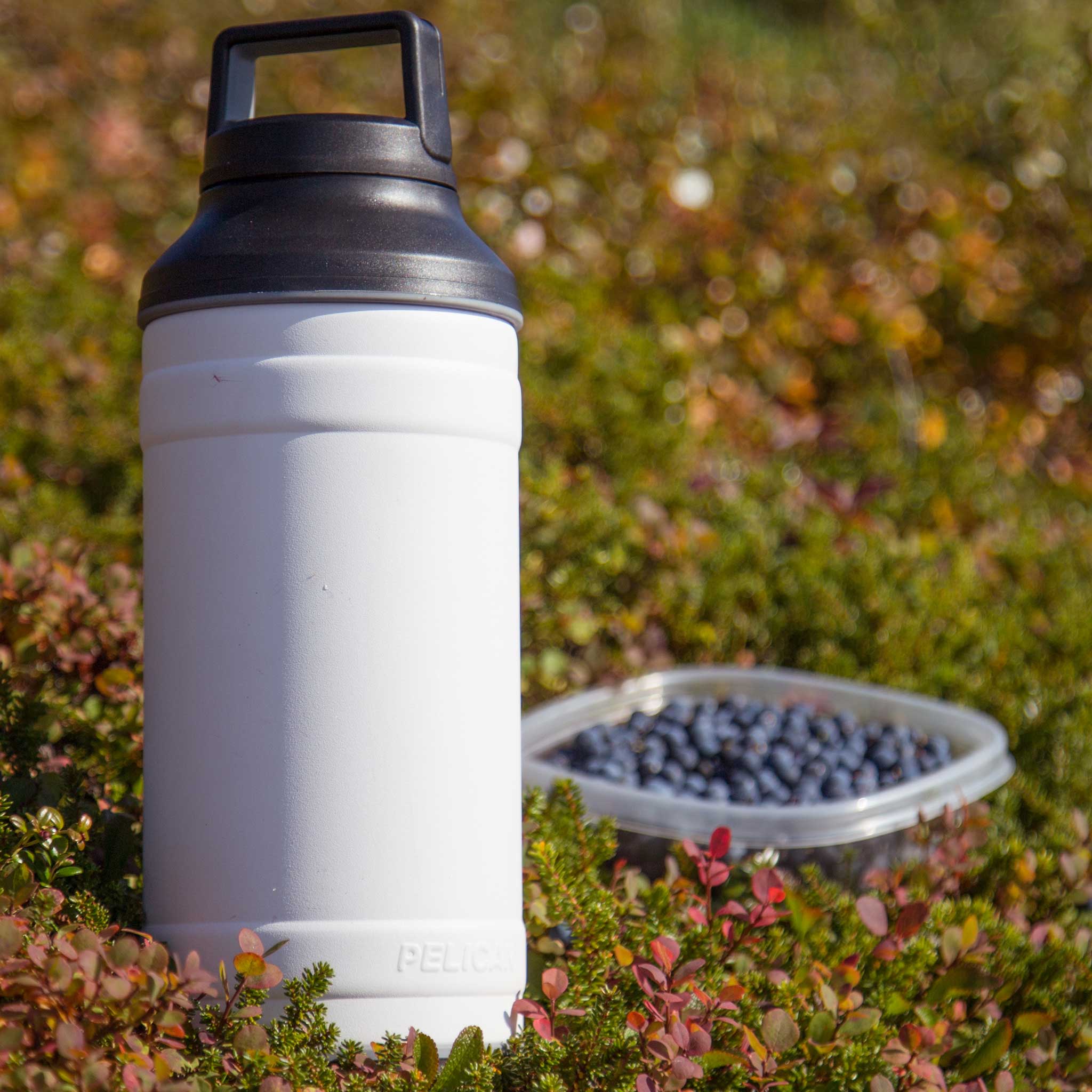 White 64oz Pelican Bottle in Blueberry Fields