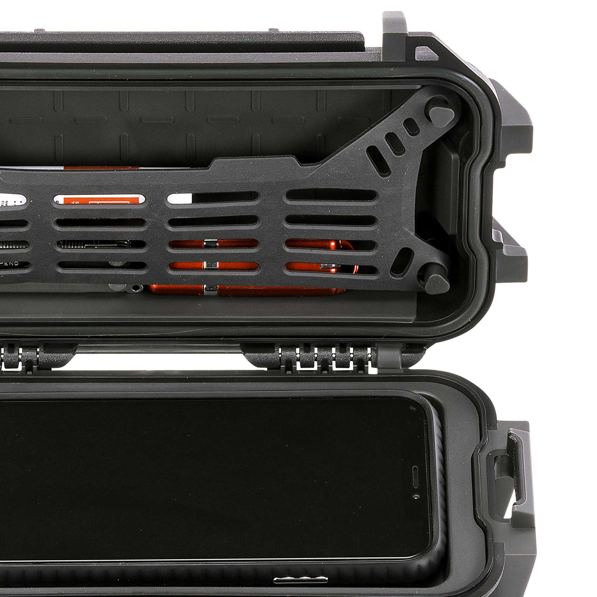 OD Green Pelican R20 Ruck Case with items inside lid