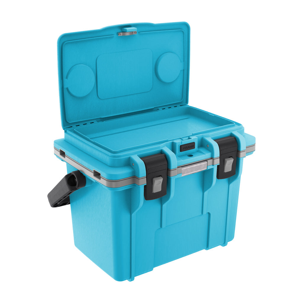 Cool Blue / Grey 14QT Personal Cooler Dry Box Open Side