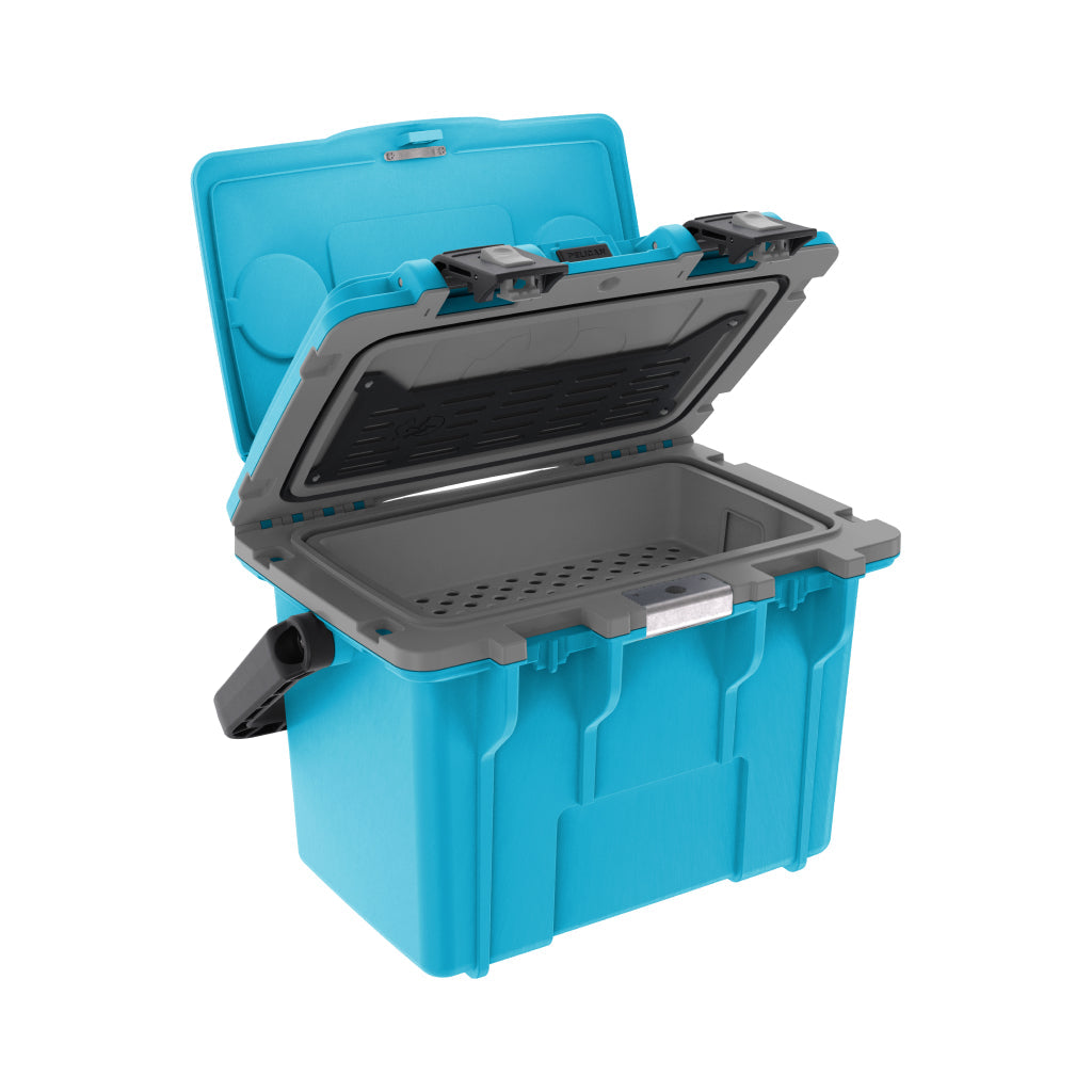 Cool Blue / Grey 14QT Personal Cooler Dry Box Lid Open Side