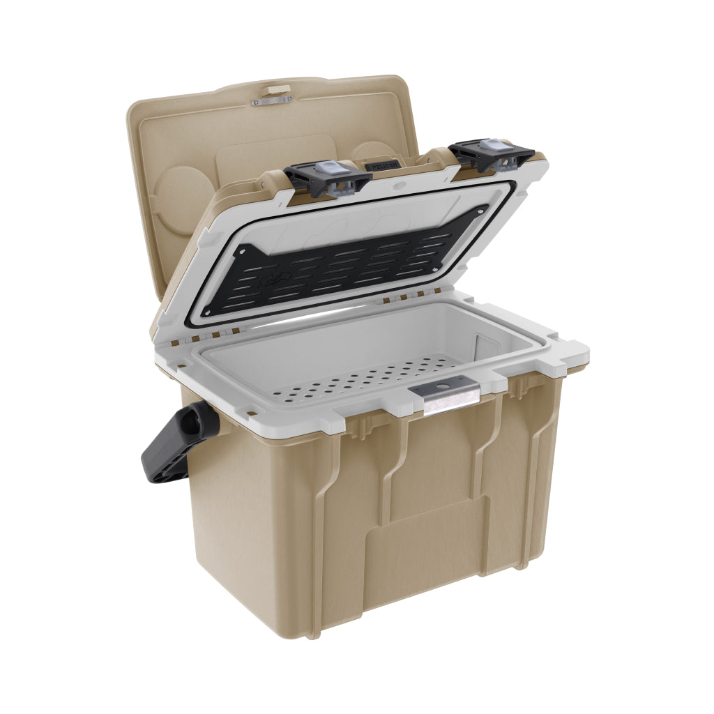 Tan / White 14QT Personal Cooler Dry Box Lid Open Side
