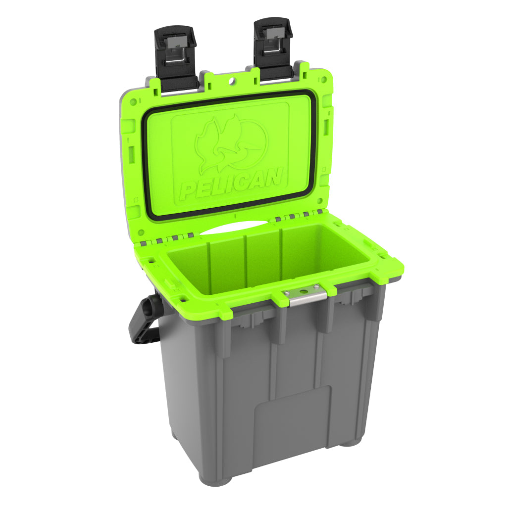 Dark Grey / Green 20QT Pelican Elite Cooler Open