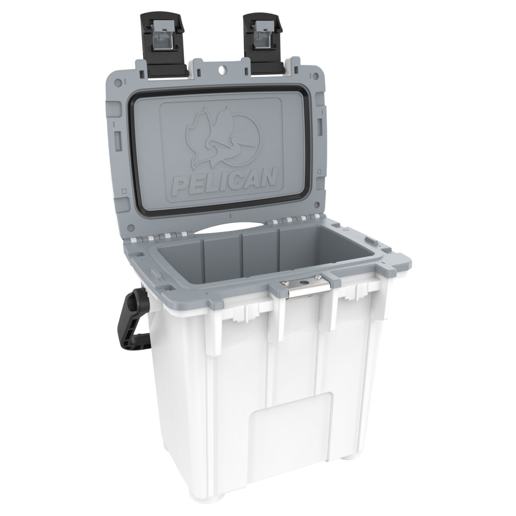 White / Grey 20QT Pelican Elite Cooler Open
