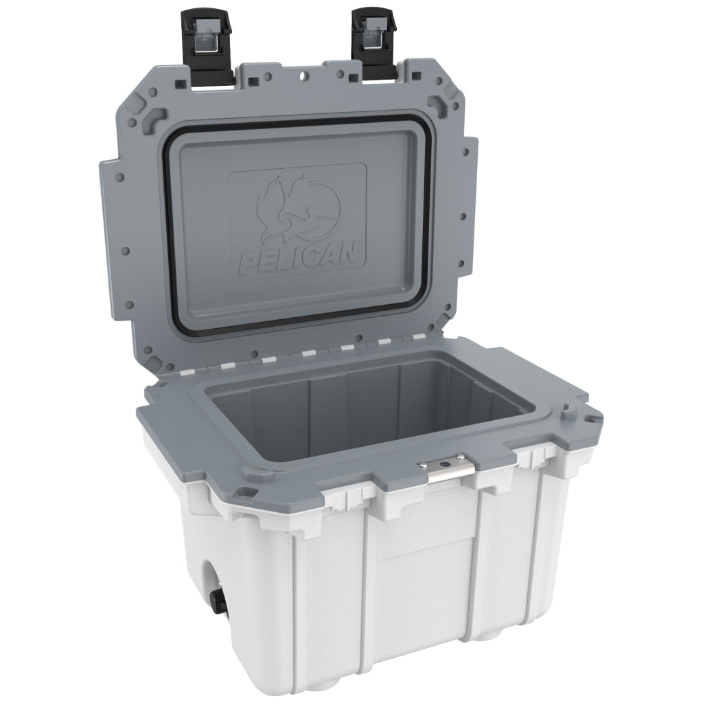 White / Grey Pelican Elite 30QT Cooler Open