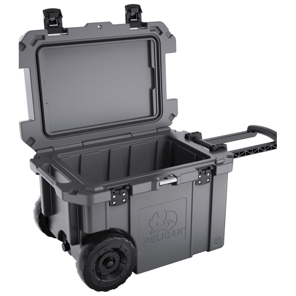Charcoal 45QT Elite Wheeled Pelican Cooler Angle