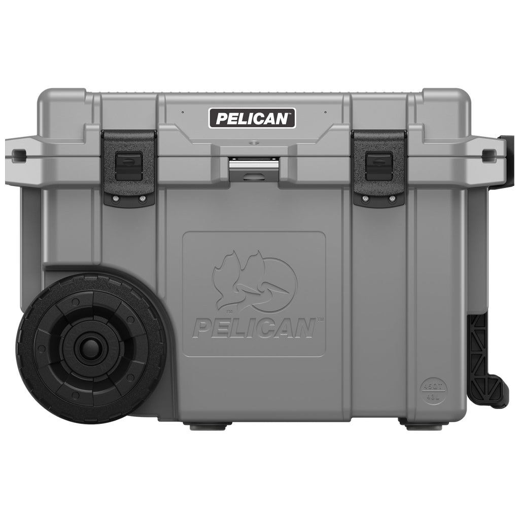 Charcoal 45QT Elite Wheeled Pelican Cooler Front