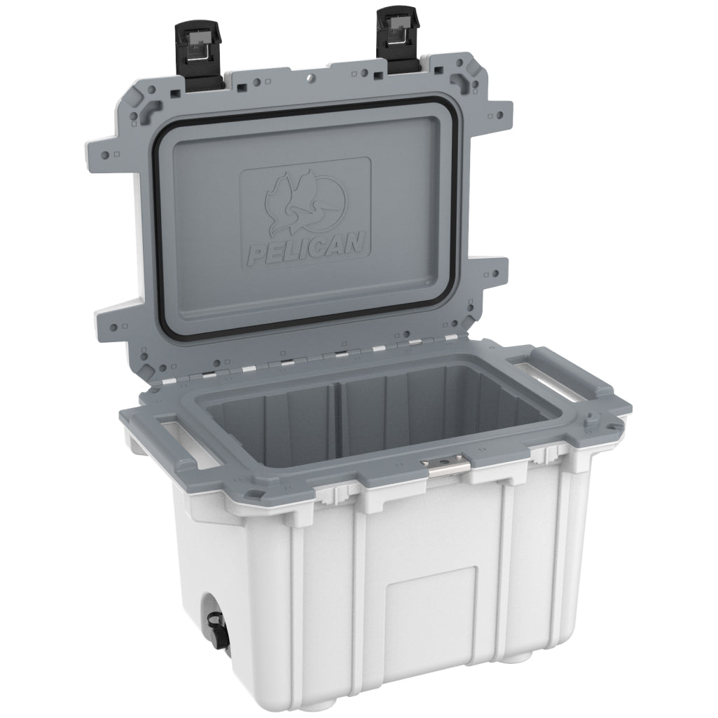 White / Grey Pelican 50QT Elite Cooler Open