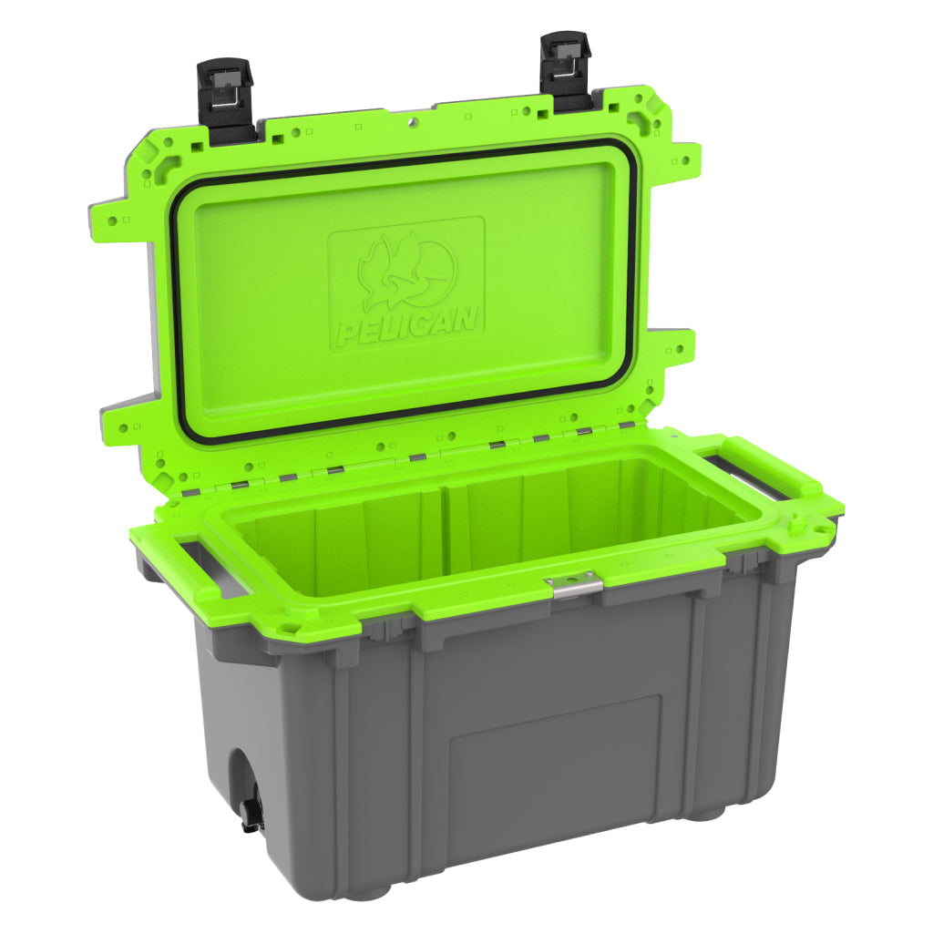 Dark Grey / Green Pelican Elite 70QT Cooler Open