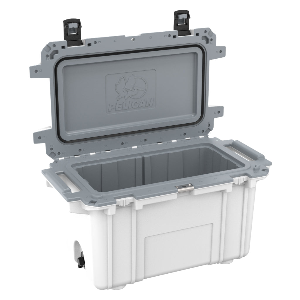 White / Grey Pelican Elite 70QT Cooler Open