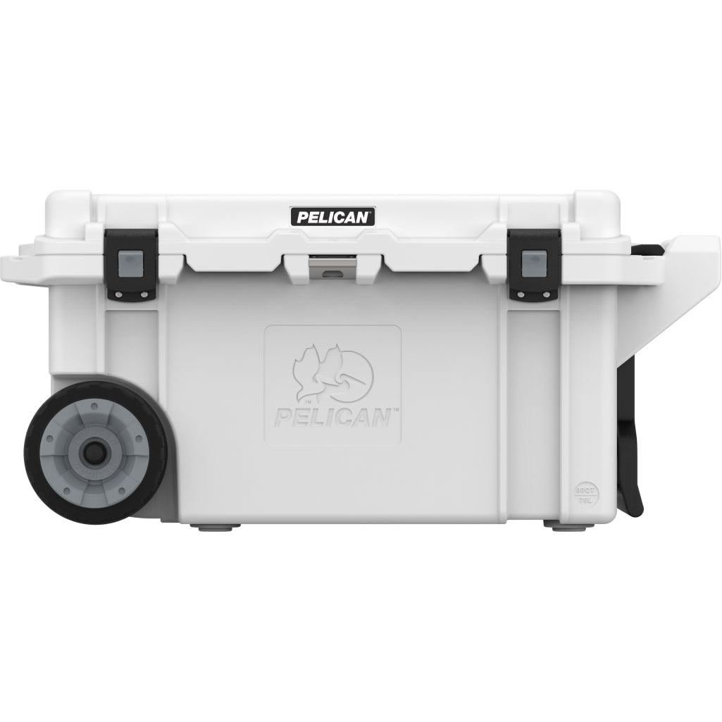 Marine White 80QT Pelican Elite Wheled Cooler Front