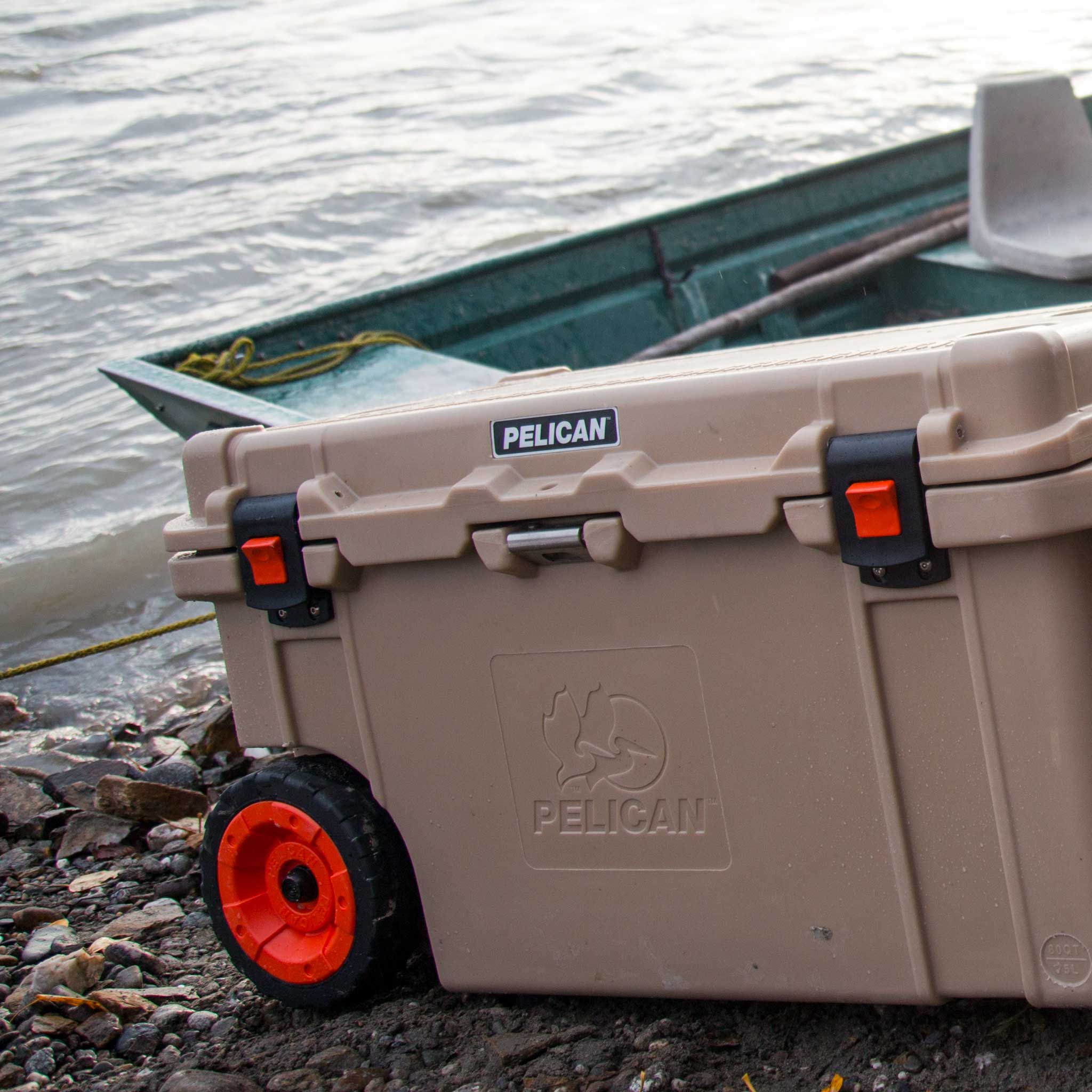 Desert Tan 80QT Elite Wheeled Cooler Boat