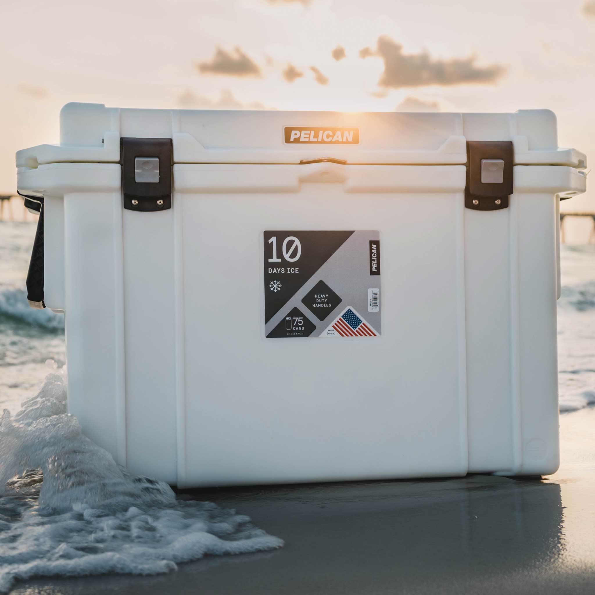 Marine White 95QT Pelican Elite Cooler in water