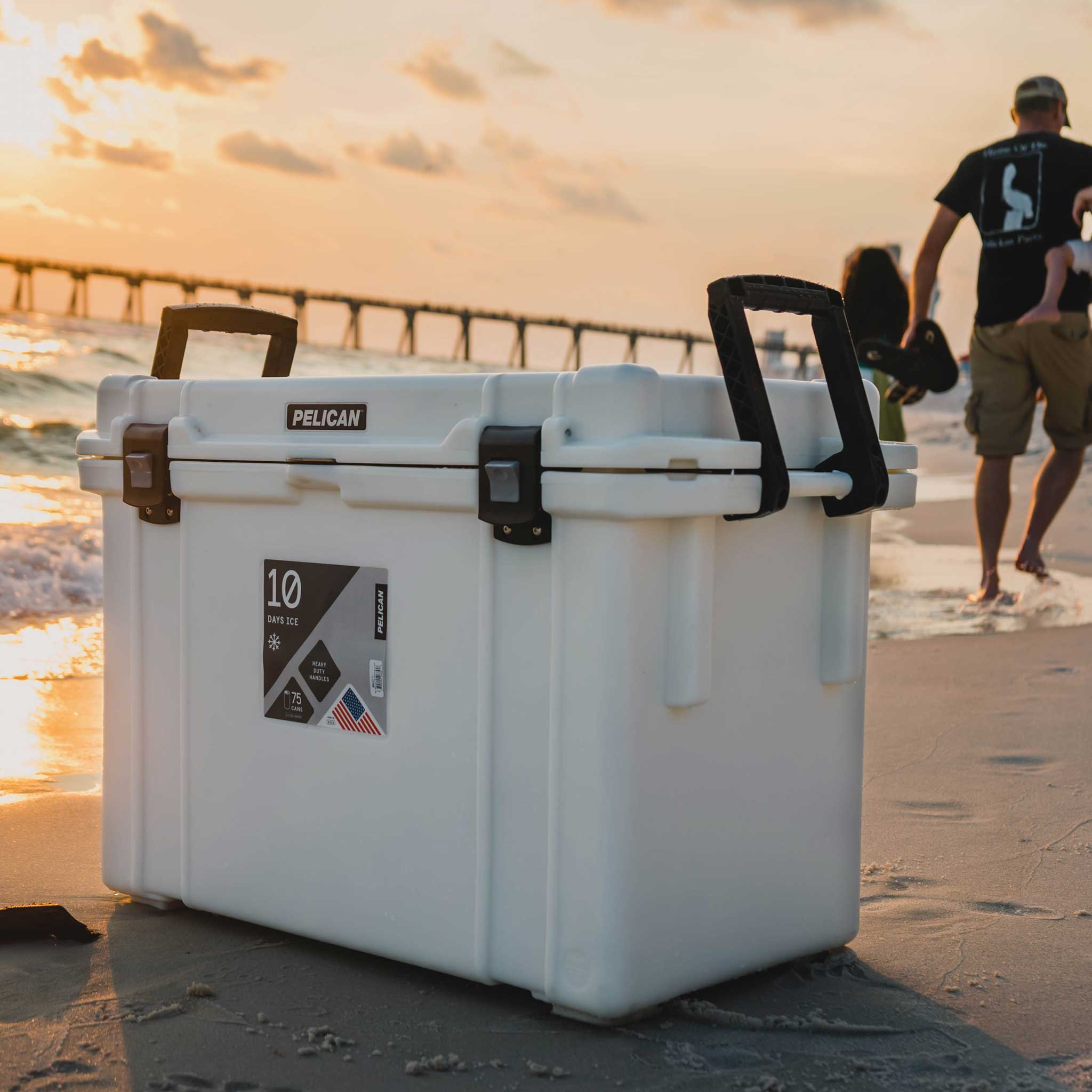 Marine White 95QT Pelican Elite Cooler on the Beach