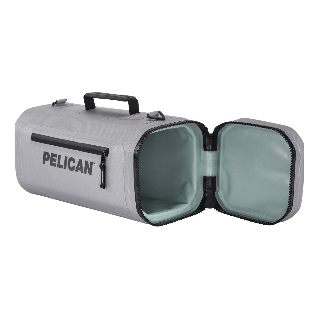 Light Grey Soft Sided Cooler With Strap Open